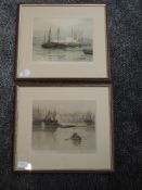 A pair of etchings, after Henry G walker, harbour scenes, 21 x 25cm, plus frame and glazed