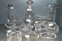 A selection of clear and cut glass wares including Stuart and Edinburgh