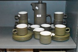 A part coffee service by Denby in the Camelot green and white glaze