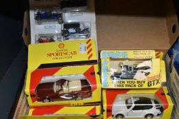 A selection of die cast model cars and trucks including Shell
