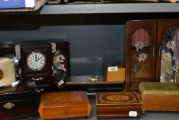 A selection of musical and similar jewellery cases and boxes including mid century examples