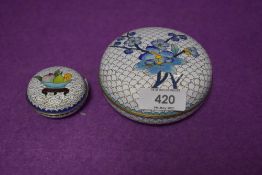 Two pieces of cloisonne both being lidded containers