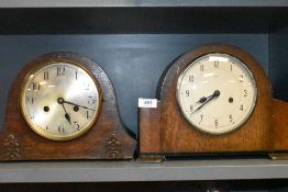 Two oak cased art deco mantle or similar clocks including Enfield