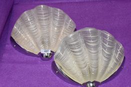 Two art deco chrome and pressed sea shell wall lights