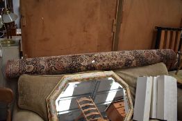 a large antique carpet square or large room rug having floral naturalist ground approx 2m x 3m