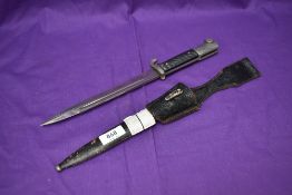 A German WW2 period 1933-45 N.C.O's Dress Bayonet Carbine Patt, lion makers mark, leather frog,