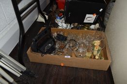 A selection of household decorations and hardware including wine glasses and ceramics also wooden