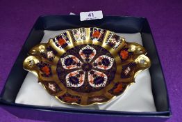 A Royal Crown Derby pin or trinket dish on red back stamp with box.