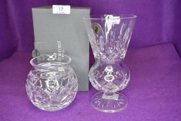 Two clear cut crystal glass vases by Waterford crystal a Marquis vase and similar tall stemmed
