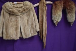 A vintage blonde mink jacket, around 1960s, a mink tippet and another fur collar.smaller size.