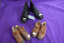 Three pairs of antique and vintage childrens shoes and boots.boots unused and still having