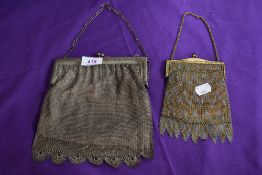 Two vintage chain bags, one larger having scalloped edge to bottom the other smaller of gold an