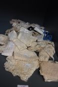 A varied collection of vintage and antique lace, tulle, and more, various techniques and styles.