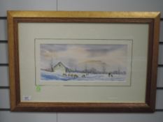 A watercolour, Andrew Grahame Storrie, Mist over Pan-y-Ghent, 16 x 37cm, plus frame and glazed,