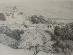 An etching, after, Andres Jaques, provincial country landscape, 14 x 22cm, plus frame and glazed