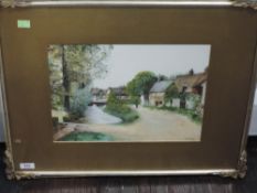 A watercolour, L Rigby, village scene, signed and dated 1914, 26 x 35cm, plus frame and glazed