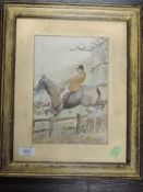 A watercolour, hunting interest, 23 x 16cm, plus frame and glazed