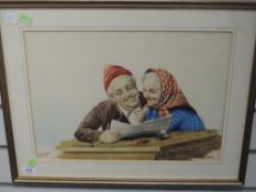 A watercolour, Gianni, elderley couple, signed, 29 x 42cm, plus frame and glazed