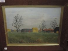 An oil painting, farmstead, 33 x 44cm, plus frame and glazed