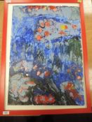 An acrylic painting, Fiona Nixon, stylised splash, 65 x 45cm, plus frame