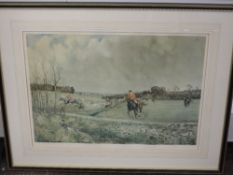 A print, after Lionel Edwards, hunting interest, 1962, 33 x 43cm, plus frame and glazed, and three