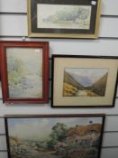 A watercolour, S W, Flushing, Cornwall, initialled, 10 x 23cm, plus frame and glazed, a watercolour,
