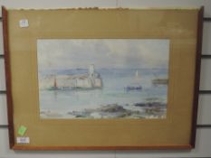 A watercolour, Watson, harbour scene, indistinctly signed, 22 x 35cm, plus frame and glazed