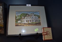 A woven silk dated 1967 of Macclesfield interest, framed and glazed also included is a cross