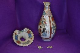 An antique Chinese hand painted porcelain vase having baluster form with scalloped rim,in need of