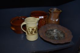 A selection of studio pottery and similar including unusual bowl.