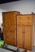 Two modern pine wardrobes