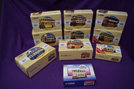 Ten Corgi (china) Classics diecast Buses including 97870 Karrier W4 Trolleybus, 97871 Karrier W