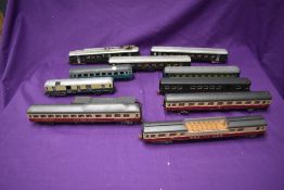A Lima Overhead Swiss Electric Loco with matching Coaches, three Rheingold Coaches and similar