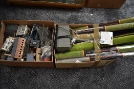 Two boxes of 00 gauge Accessories, Buildings, Track, Grass Mats and Control Unit