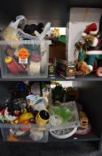 Two shelves of modern collectables, Disney related clocks, bears, figures, mugs etc, Eddie Stobart