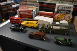 A selection of mixed vintage Dinky and Corgi diecasts including two Dinky Meccano Salon and Sports