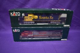 Two Kato HO scale Locomotives Santa Fe 5018 boxed 37-012 & BNSF 726 boxed 37-1204