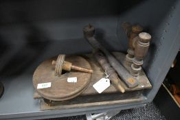 An antique wooden wool winder, AF.