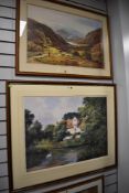 Four framed and glazed prints of landscape and still life interest.