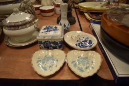 Five Bursley ware items, all signed Charlotte Rhead to underside including two pin dishes and ash