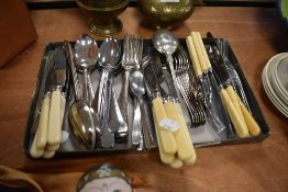 A selection of vintage cutlery including bone handled knives.