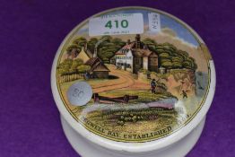 An antique Pratt ware lidded pot having Pegwell bay/ Belle vue scene.