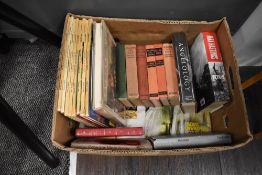 A selection of text and reference books including Just William and Asterix comics