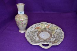 A Charlotte Rhead for Bursley ware Tube lined cake dish and a similarly styled vase marked 'R' to