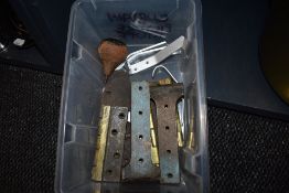 An assortment of vintage hinges.