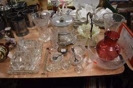 A mix of vintage glass including vaseline glass bowl with holder,Whitefriars bud vase,cheese dish,