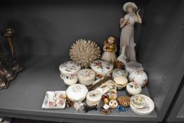 A mixed lot of ceramics and similar including trinket boxes, whimsies and a large piece of coral.