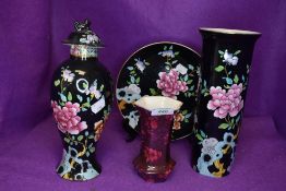 An assortment of three Wood and sons 'Sheraton' items including lidded urn,vase and plate also