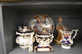 A selection of vintage ceramics including tea pot, serving dish with lid, jug and oriental charger.
