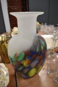 A large and colourful statement art glass vase.